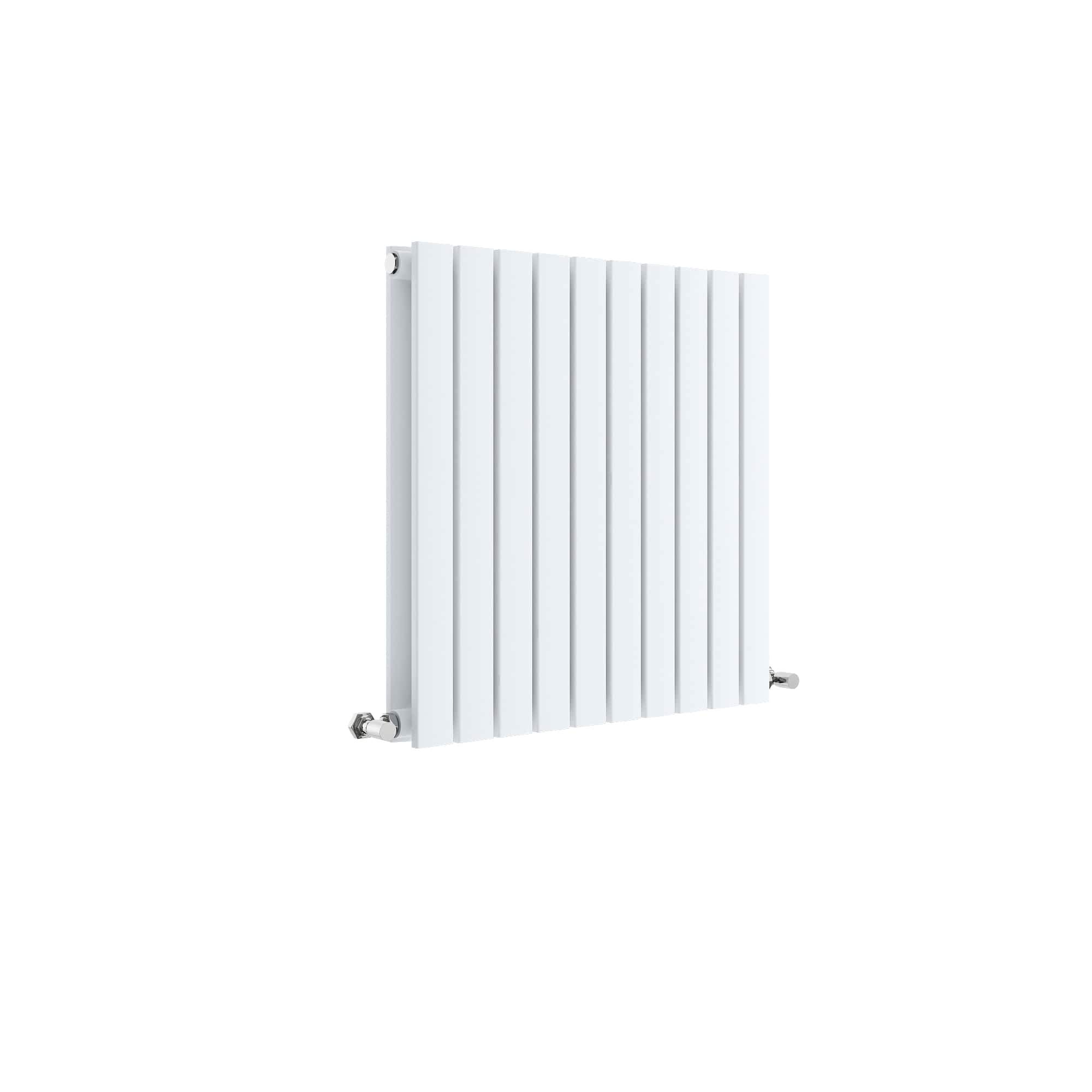 Nuie HLW55D Sloane Modern Home Wall Mount Designer Horizontal Double Panel Radiator, 600mm x 586mm x 72mm, High Gloss, Satin White