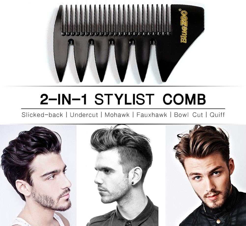 JJXTS Mens Comb Plastic Hairdressing Styling Combs,Kent Handmade Coarse and Fine Toothed Pocket Comb for Men Strength & Durability,Black