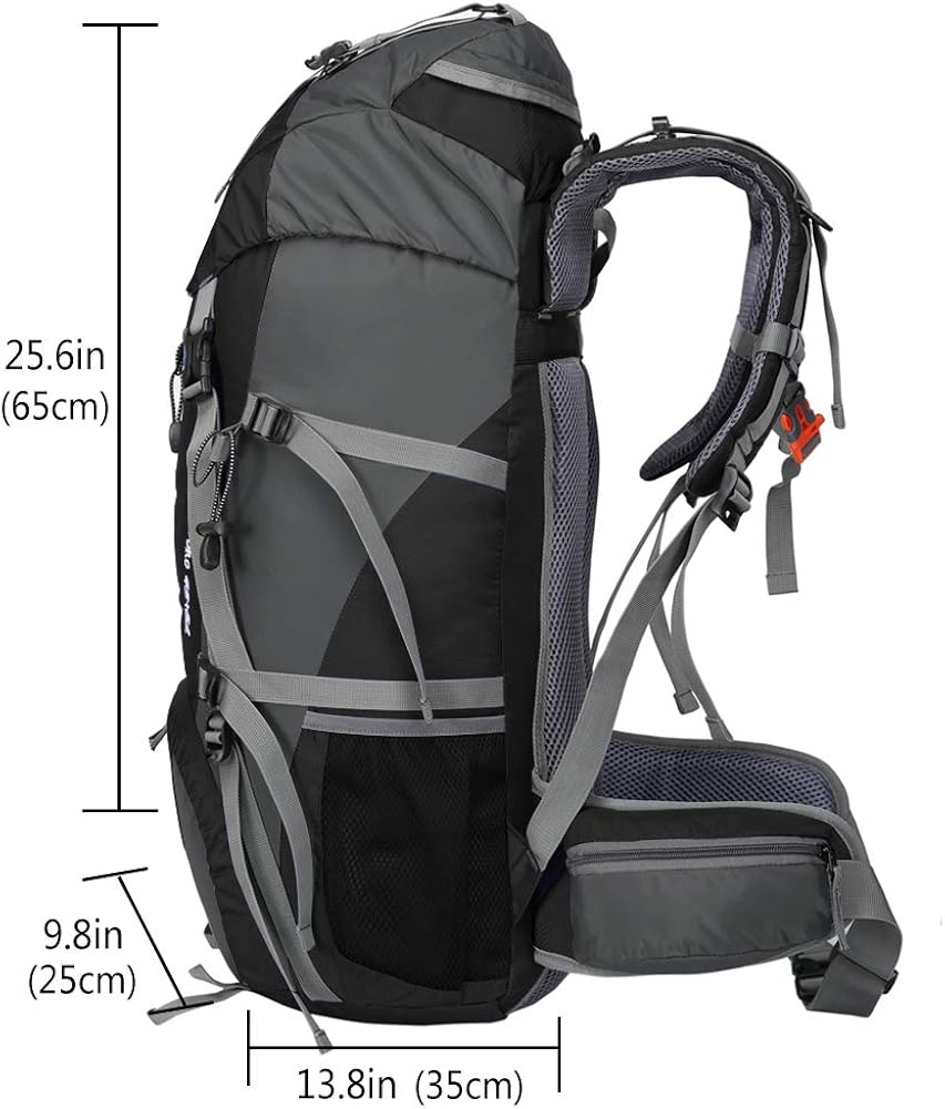 Loowoko Hiking Backpack 50L Travel Daypack Waterproof with Rain Cover for Climbing Camping Mountaineering (Black) : Sports & Outdoors