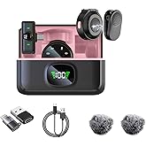 Caiord 2 Pack Wireless Lavalier Microphone for iPhone 15, Android, USB C, ipad with Adapter Included, Noise Cancellation Mini Lapel Mic for YouTube, Recording, Vlog, Facebook Live Streaming (Pink)