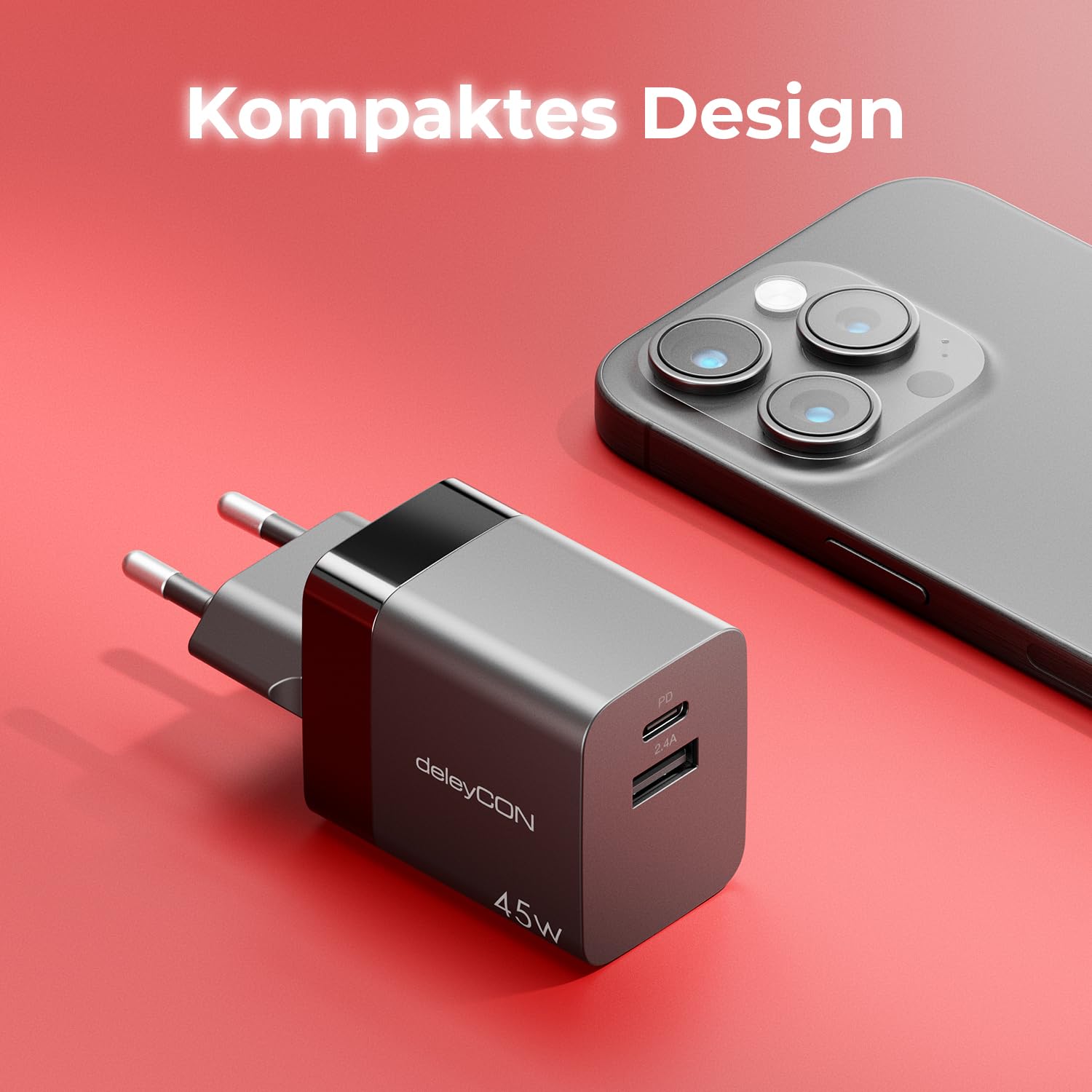 deleyCON Ladegerät USB A und C (2 Port - Kompaktes 45W Schnellladegerät) Netzteil für iPhone 17/16/15/14/13 Galaxy S25/S24/S23 Pixel Handy iPad Tablet MacBook Laptop Notebook USB Charger - Schwarz 4