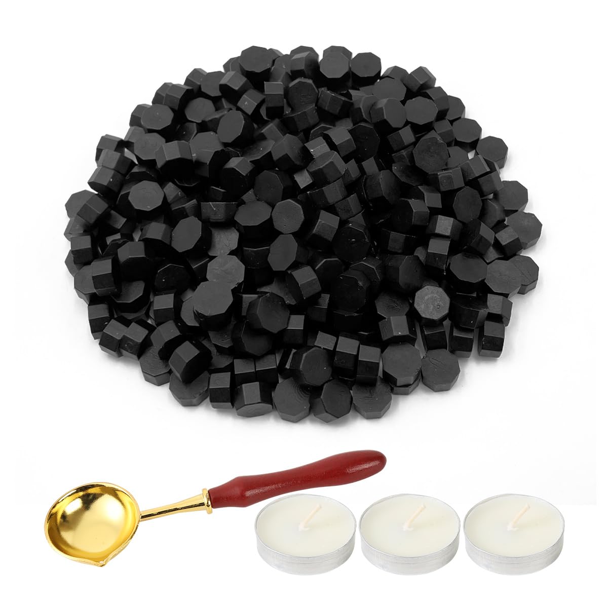 LICQIC Wax Stamp Kit, 300 Pcs Wax Seal Beads with 3 Tea Candles and 1 Melting Spoon, for Invitations, Cards, Envelopes, Wine Packages, Gift Wrapping — image 1