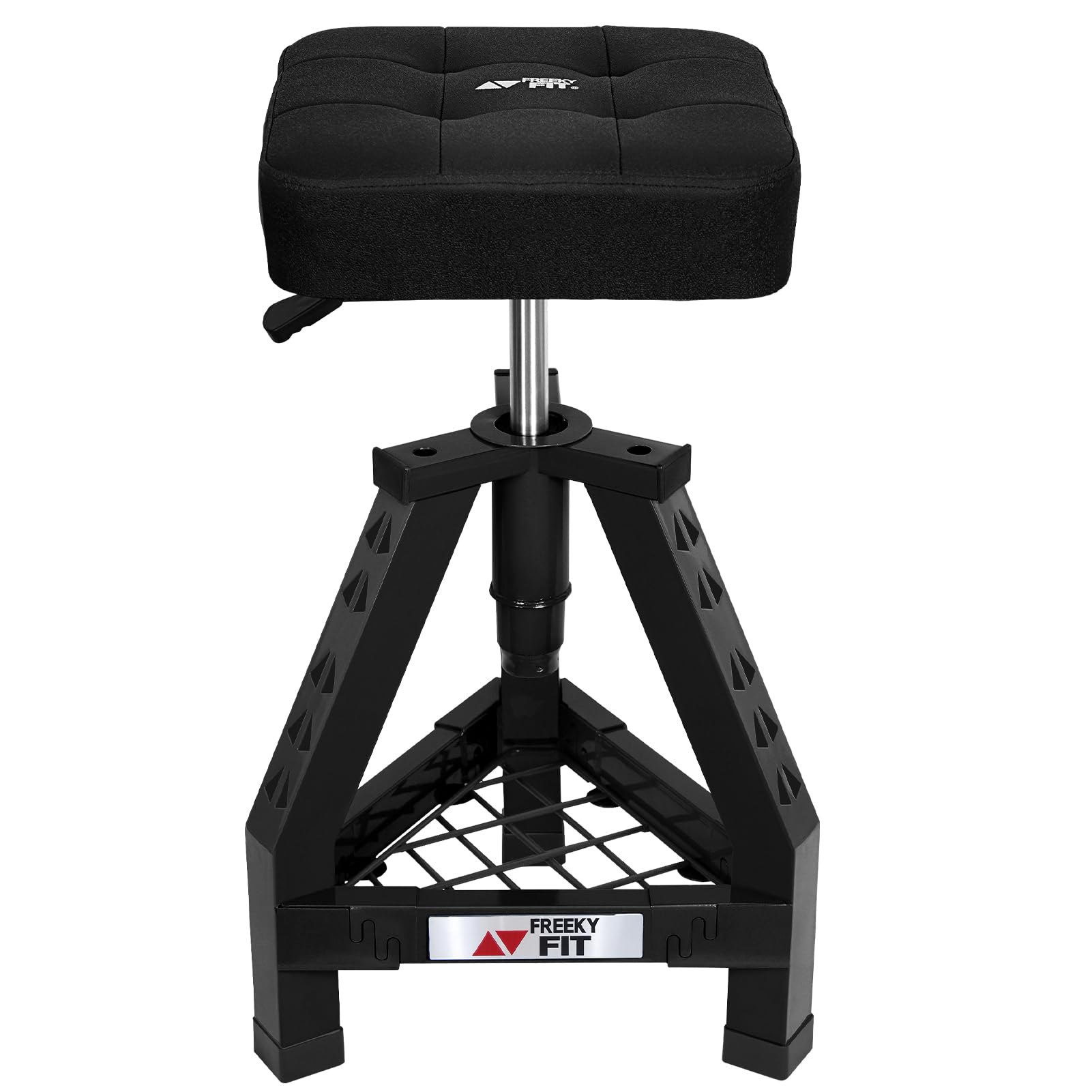 Photo 1 of FreekyFit Adjustable Shop Stool, Garage Mechanic Stool Chair, Workbench Work Stool for Workshop, Adjustable Height, 360° Swivel Padded Square Seat, Tool Storage, 350 LBS Capacity, Heavy Duty, Black