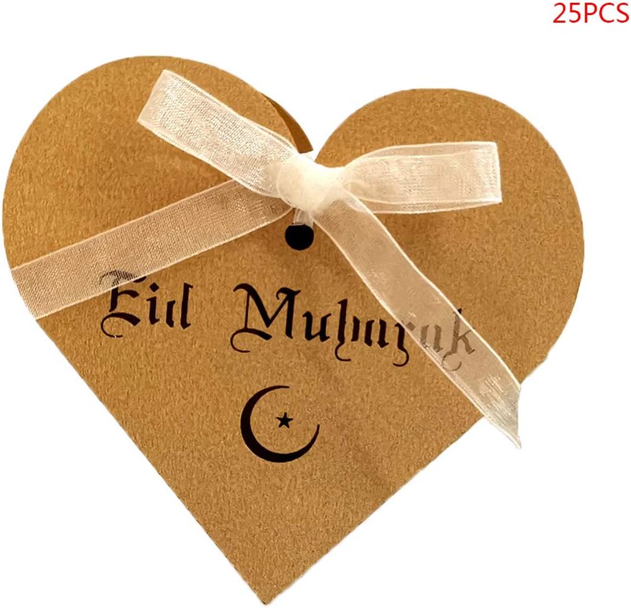 cici store 25pcs DIY Hollow Love Heart Chocolate Candy Box with Ribbon, Happy Eid Mubarak Ramadan Party Decoration