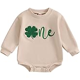 Lukivech Baby Boy Girl 1st Birthday Outfit St Patricks Day Clover One Embroidery Oversized Sweatshirt Bubble Romper Bodysuit