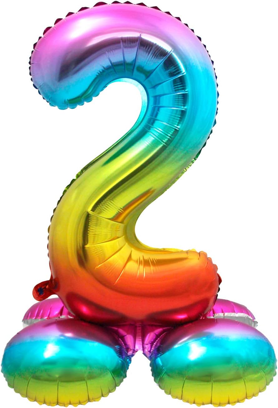 Folat 64292 Foil Balloon Number 2, Rainbow with Base, Costumes