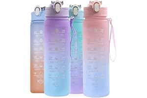 KITNOBLIS 24 oz Water Bottle with Times to Drink and Straw, Motivational Drinking Water Bottles with Carrying Strap, Leakproof BPA & Toxic Free, Ensure You Drink Enough Water for Fitness(PURPLE)