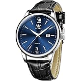 OLEVS Mens Watches Classic Casual Brown/Black Leather Band Dress Easy to Read Waterproof Blue/White/Black Analog Quartz with Date Minimalist Men's Wrist Watches
