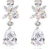 DEYOUM Bridal Earrings for Women Bridesmaids Bride Trendy Sparkling Rhinestone Cubic Zirconia Elegant Cluster Floral Leaf Dangle Drop Earring Prom Wedding Bridal Jewelry Gifts