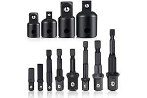 ZUKAYEHOME Impact Socket Adapter and Reducer Set, 12 Pieces Extension Set Socket Drill Adapter Turns Power Drill into High Speed Nut Driver, 1/4", 3/8" and 1/2" Drive Adapter, Ideal Gift for Man Husband Father