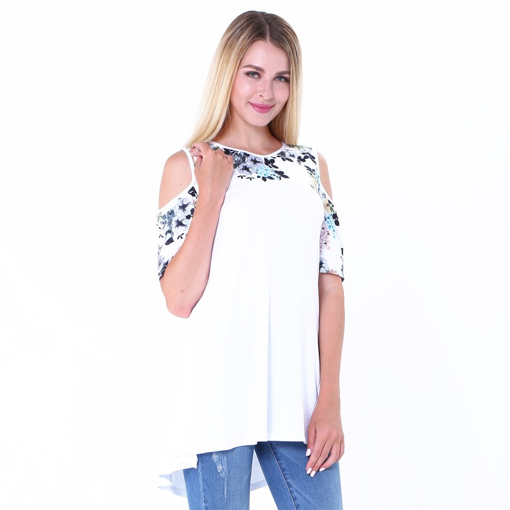 Womens Cold Shoulder T Shirt Dress Loose Blouse Tees Tops White Plus Size XL