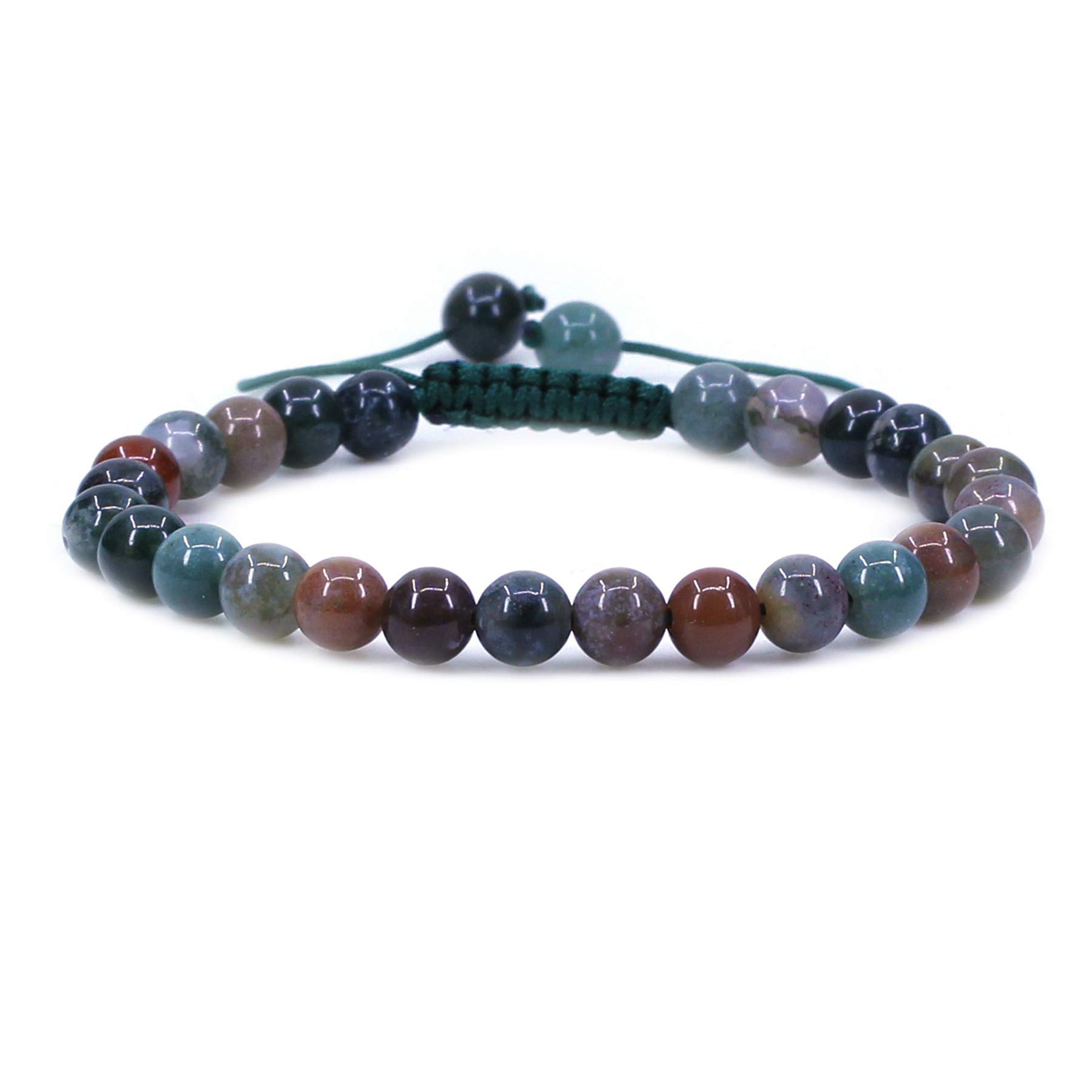 CHENYUE Natural India Agate Gemstone 6mm Round Beads Adjustable Bracelet 7" Unisex — image 1