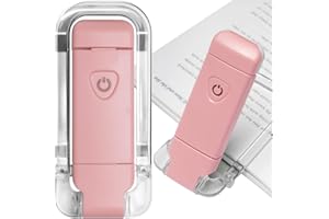 EGWASER Book Reading Light, Portable USB Rechargeable LED Clip on Book Lights for Reading in Bed, 3 Brightness Adjustable Dimmable Bookmark Light for Eye-Protection, Reading Lamp(Pink)