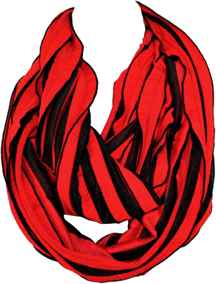 Silver Fever Elegant Ruffled Infinity Loop Scarf Black Red