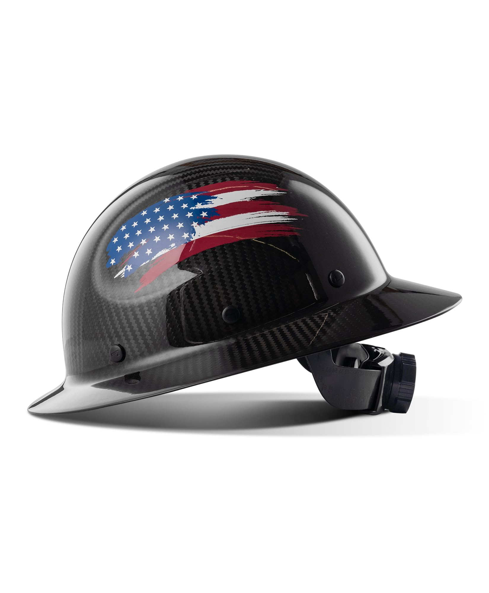 Photo 1 of LANON Carbon Fiber Full Brim Hard Hat, OSHA Approved ANSI Z89.1 Hard Hats for Men, Construction Safety Helmet with Chin Strap, 6-Point Suspension, American Flag Design, Class C