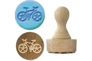OLYCRAFT Bicycle Wood Stamps with Handle 1.7x1.1 Inch Wooden Clay Stamp Beechwood Pottery Stamps Wood Handle Ceramic Tools fo