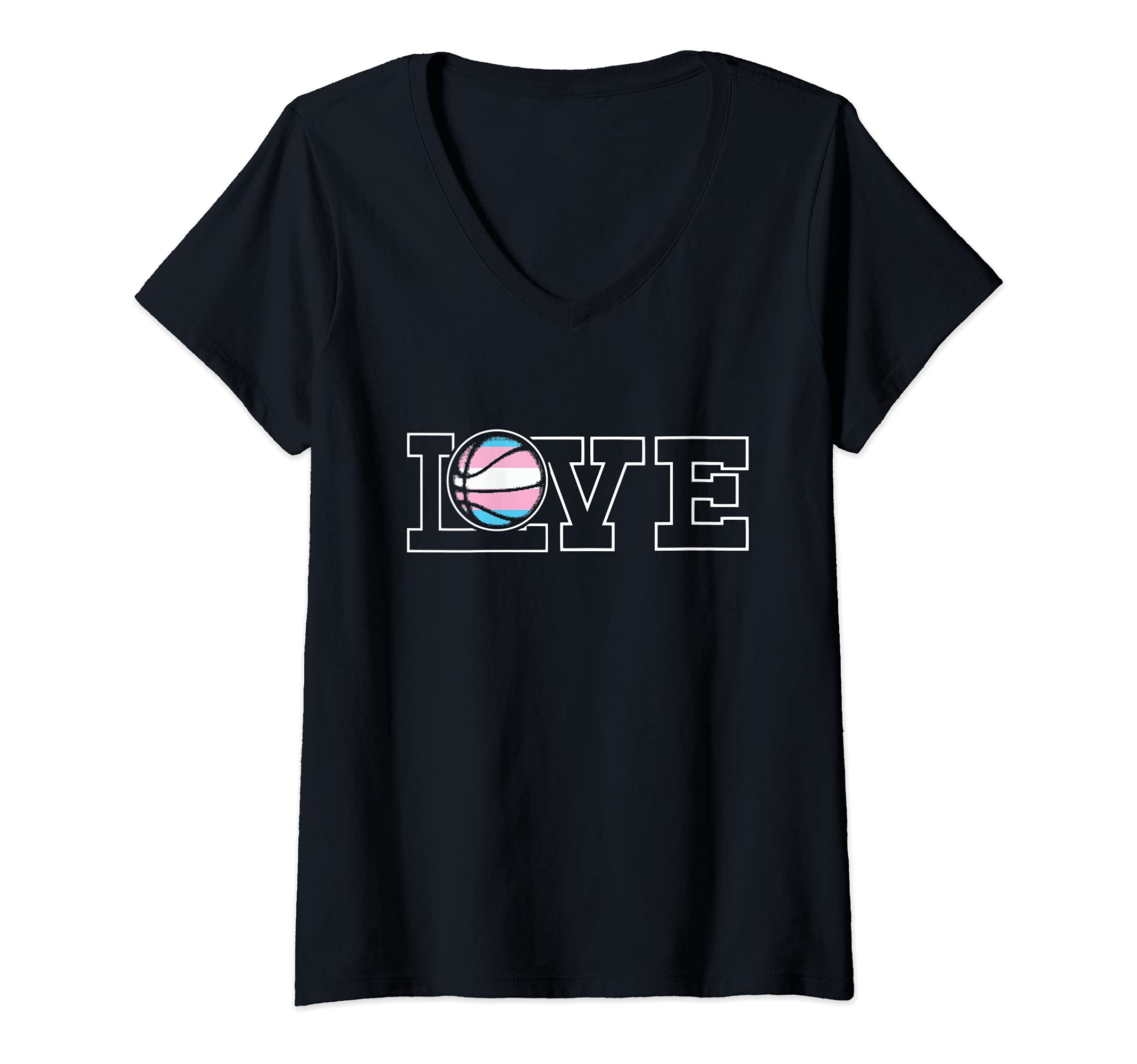 Womens Love Basketball LGBT-Q Trans-gender Pride Sport Fan Ally V-Neck T-Shirt