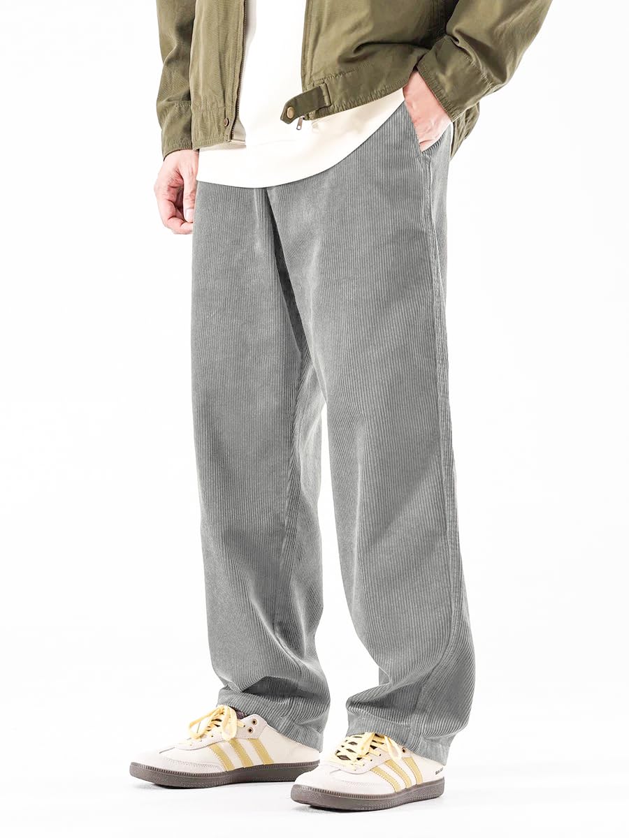 PLEPAN Mens Corduroy Pants Relaxed Fit Elastic Waist Drawstring Stretch ...