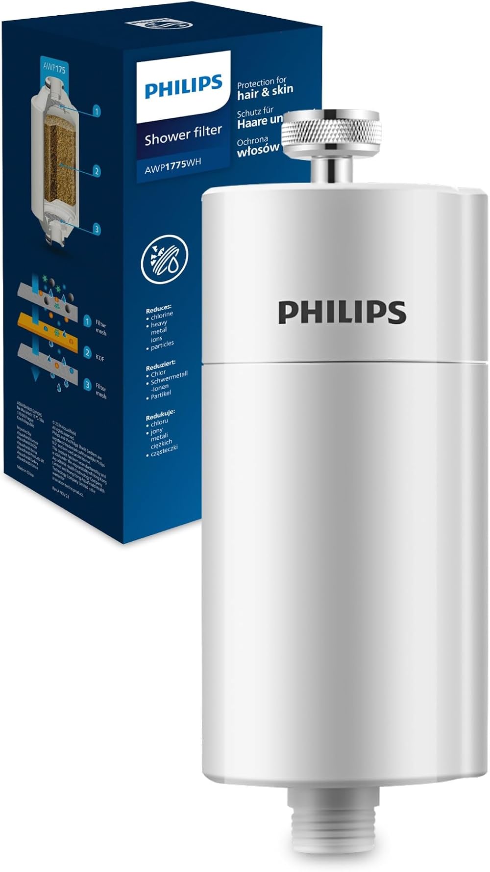 Philips Water In-Line Shower Filter with 1 Replacement Cartridge 50,000 L