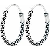 925 Sterling Silver Oxidized Vintage Layered Hoop Earrings, 13mm, Antique Style