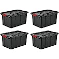 Sterilite 12-Pack Plastic Storage Bins with Lids, Large Clear Containers, 27 Gallon, Black