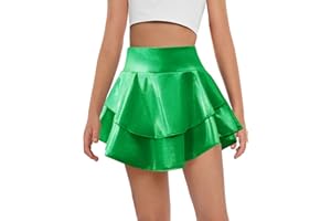 Haloumoning Girls Metallic Skater Skort Kids High Waisted Shiny Dance Scooter Skirt 4-14 Years