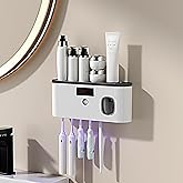 Toothbrush Holders for Bathrooms,Toothpaste Dispenser Wall Mounted,Electric Toothbrush Holders with Solar Charging, Smart Drying Toothbrush Cleaner,Toothbrush Organizer with 5 Brush Slots