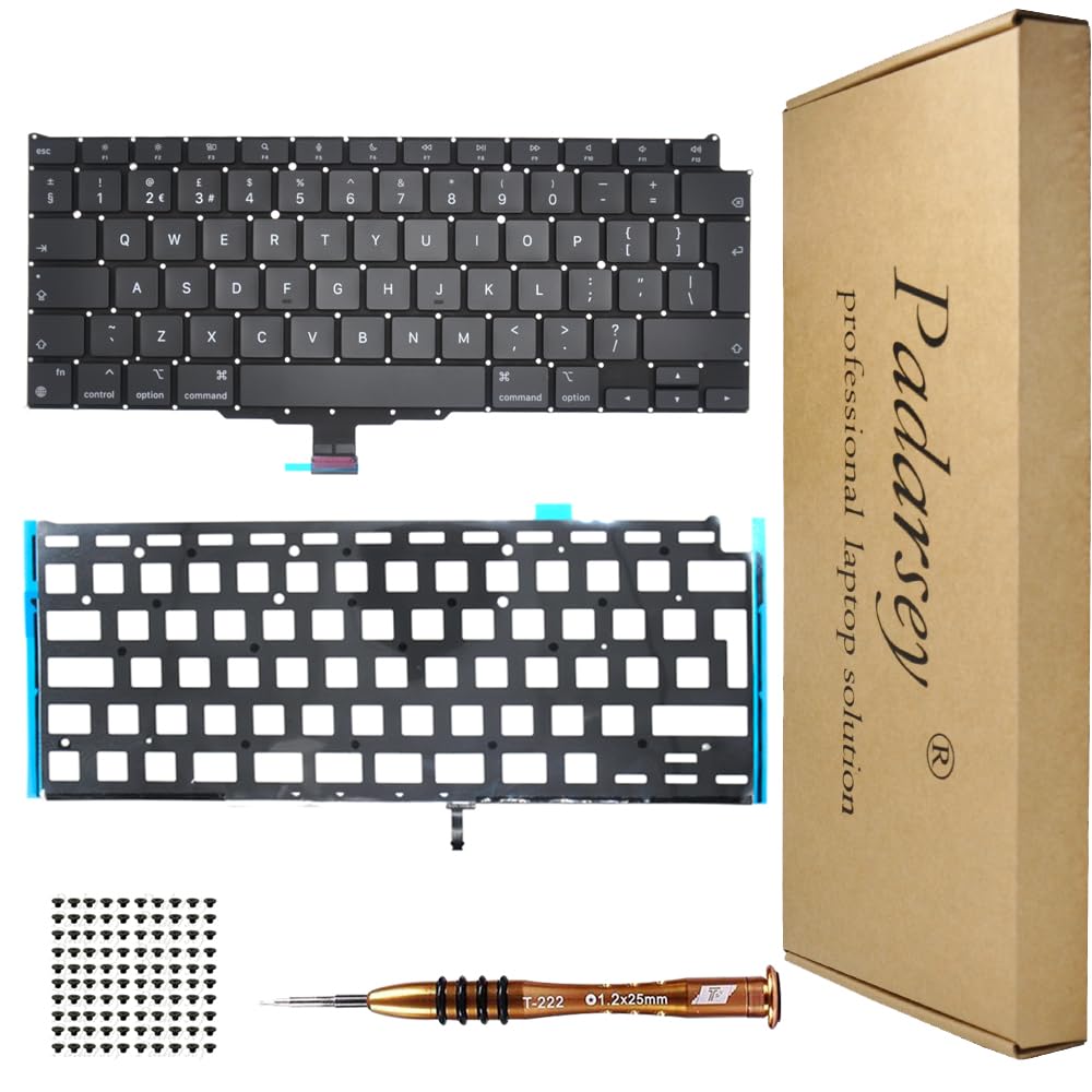 Pardarsey Replacement Backlight Backlit UK Version Keyboard Compatible with MacBook Air Retina 13" M1 A2337 Late 2020 Year UK Version+Keyboard Screws+Screwdriver