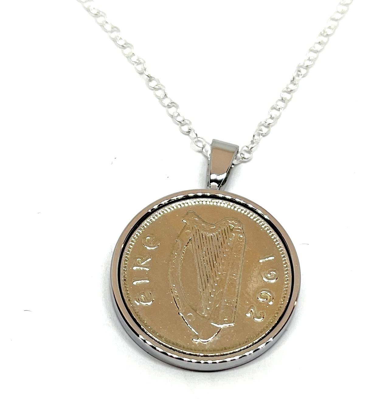 OCC Old Coin Cufflinks Solid Round Pendant 1962 Lucky Irish Sixpence 64th Birthday plus a Sterling Silver 18in Chain SLV