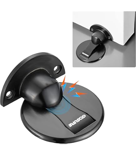 Magnetic Door Stopper, Upgrade Punch-Free Mechanical Silent Floor Door Stop, Adhesive Magnetic Suction Door Stopper Wall Protector, Adjustable No Drilling Mechanical Floor Door Stopper (Brass