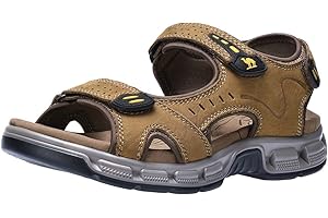 CAMEL CROWN Men's Leather Sandals Hiking Outdoor Water Beach Sports Mens Sandals for Summer with Open Toe Adjustable Straps