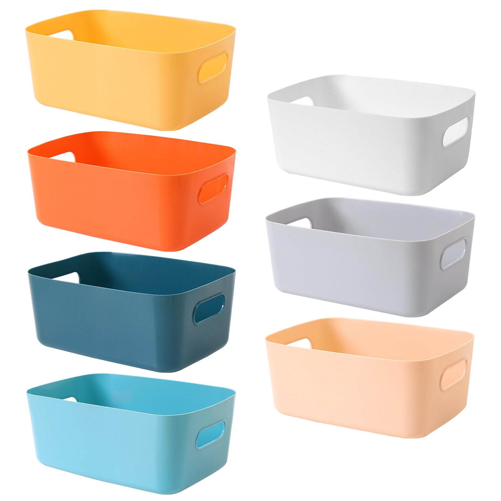 FYting Set of 7 White Plastic Boxes,25x18x10cm Home Office Kitchen Tidy Storage Organiser - Shelf & Drawer Organiser,7 Colors