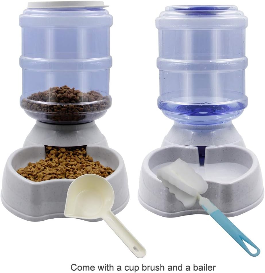Pet Supplies : Zcaukya Automatic Cat Feeder and Water Dispenser Set, 1 Gal x 2 Gravity Dog Water Fountain Pet Food Feeder (Grey) : 