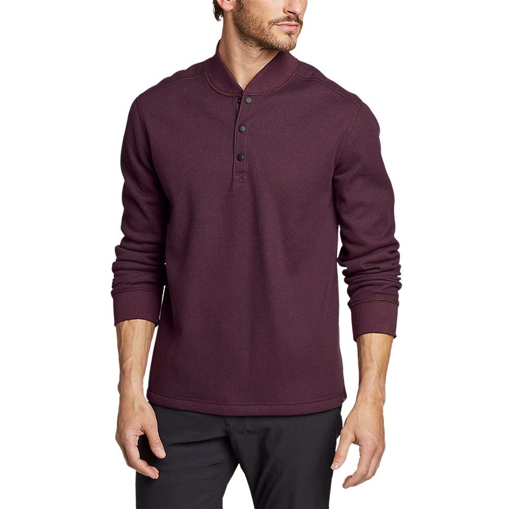 Eddie Bauer Men's SherpaLined Thermal Henley, Merlot Tall L Amazon.in