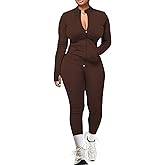 UOUA Two Piece Outfits Women Tracksuit Sets Long Sleeve Zip Up Jacket & Leggings for Gym Workout Set