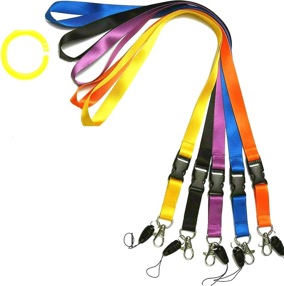 Office Lanyard, Uactor 5 Pack Quick Release Polyester Lanyard Neck Strap with Safety Detachable Buckle & Oval Clasp Hook Mixed Colors for Keys, Whistles, Cell Phones, ID Name Tag Badge Holder
