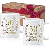 HIWERAN 50th Wedding Anniversary Mug Gift for Couples Grandparents, 50th Anniversary Mug Gifts for Parents, Happy Anniversary Coffee for Grandpa Grandma, 50 Year Parents Anniversary Mug 11Oz