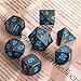 Frienda Zinc Alloy Metal Polyhedral 7-Die Dice Set for Dungeons and Dragons RPG Dice Gaming D&D Math Teaching, d20, d12, 2 Pieces d10 (00-90 and 0-9), d8, d6 and d4 (Ink Black and Blue)