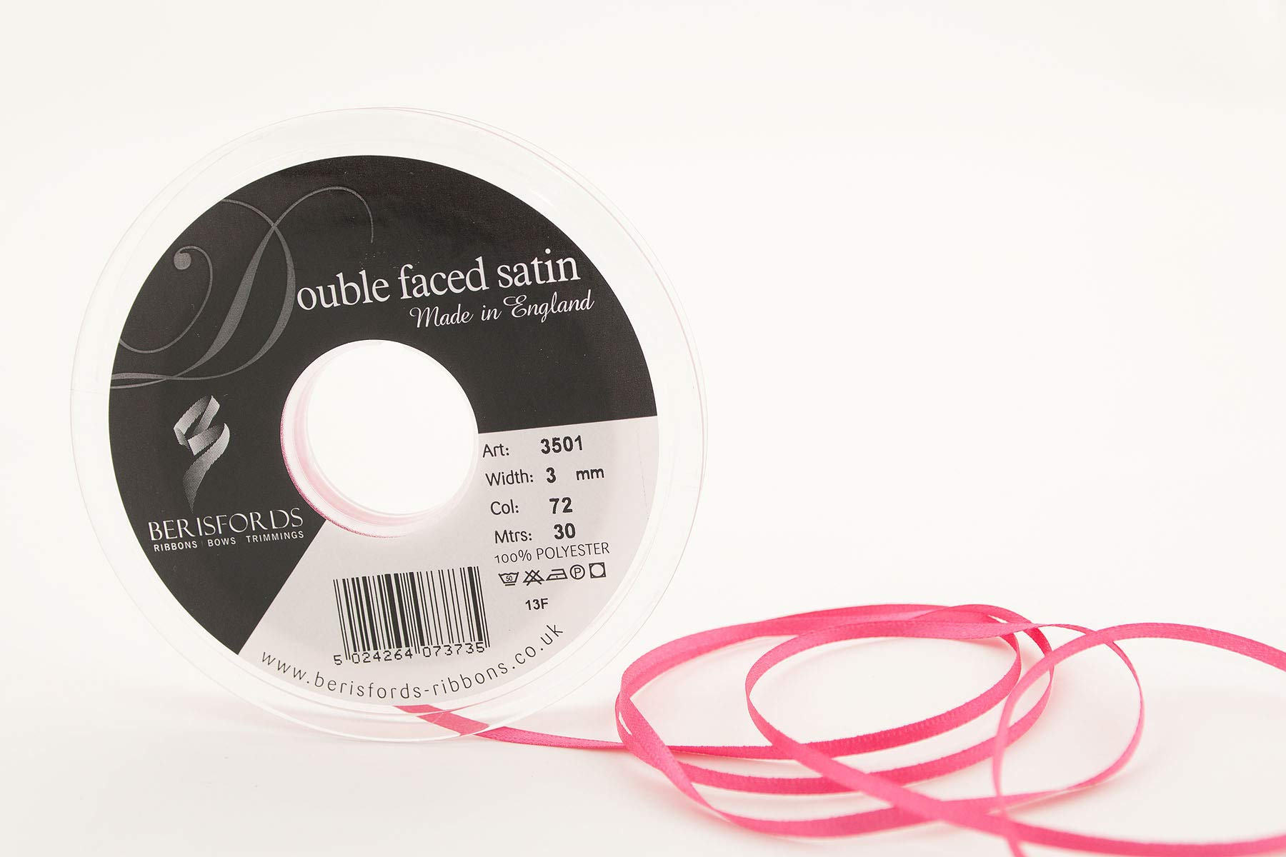 Berisfords Double Satin Ribbon, 72 Shocking Pink, 30 m — image 1