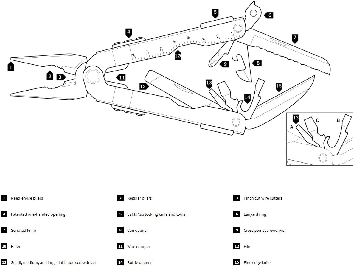 Gerber Gear 47550N MP600 Needle Nose Pliers Multitool Multi-Plier, Black - Multitools - 
