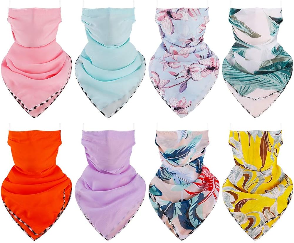 adakel 8 Pieces Sun Protection Face Cover Chiffon Neck Scarf UV