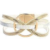 Long tiantian Leather Cuff Wrap Bracelet Blue Bracelets for Women Circle Charm Bangle Boho Multilayer Stackable Jewelry