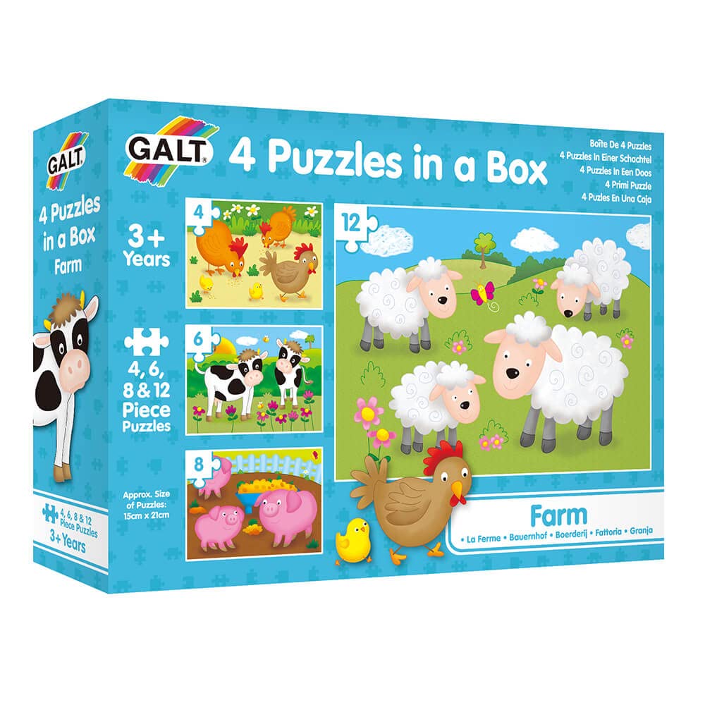 Galt Toys, 4 Puzzles in a Box - Farm, Ages 3 Plus Years, Multicolor