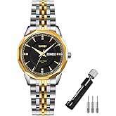 SKMEI Watch for Women Business Classic Fashion Stainless Dress Luxury Analog Waterproof Simple Day Date Ladies Female Wife Gifts Silver Gold Wrist Watches