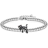 WIKHIA Cat Bracelet Gifts for Women Girls- Stainless Steel Lucky Black Cat Themed Jewelry Presents, Cat Lover Lady Mom Gifts Idea for Christmas Stocking Stuffer