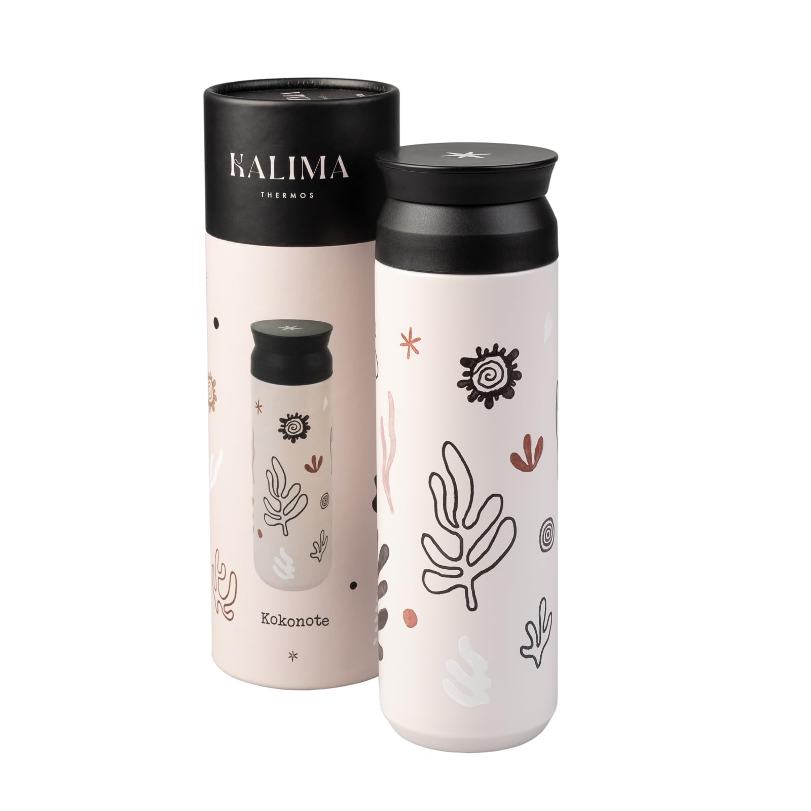 Kokonote Metal Water Bottle 500ml / 17oz - Kalima | Hot and Cold Water Bottle Stainless Steel, Cute Travel Bottles Gym | Travel Gifts