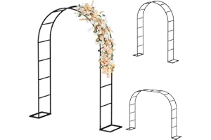 HEOMU Garden Arch Trellis, Metal Garden Arbor with Base, 5.3'W x 7.6'H or 7.9'W x 6.3'H, Assemble Freely 2 Sizes, Arch Trellis for Climbing Plants Outdoor Wedding Bridal Party Decoration, Black