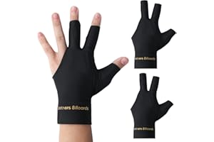 JOCAHULFX 6 PCS Pool Gloves Billiards Left Hand, 3 Fingers Pool Billiard Gloves, Breathable Billiard Gloves for Women/Men Left Hand, Cue Shooter Pool Sport Gloves(Black)