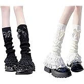 Qiknird 2 Pcs Lace Black White Leg Warmers Y2k, Knit Lace Socks for Lolita, Winter Y2k Lolita Accessories for Women Ankle