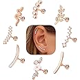 FIBO STEEL 8 PCS 16G Cartilage Earrings Helix Piercing Jewelry for Women Stainless Steel Opal CZ Conch Daith Tragus Piercing Jewelry Flower Snake Leaf Screw Back Stud Earrings Set